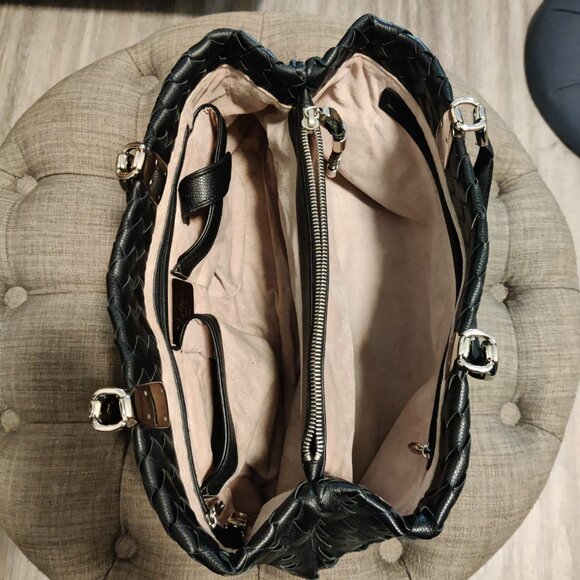 Cole Haan Black Woven Italian leather Handbag with Silver Metal Hardware. - Picture 3 of 5